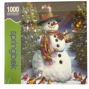 Feathered Friends Springbok Snowman Christmas Holiday Birds Puzzle New 1000 Pc